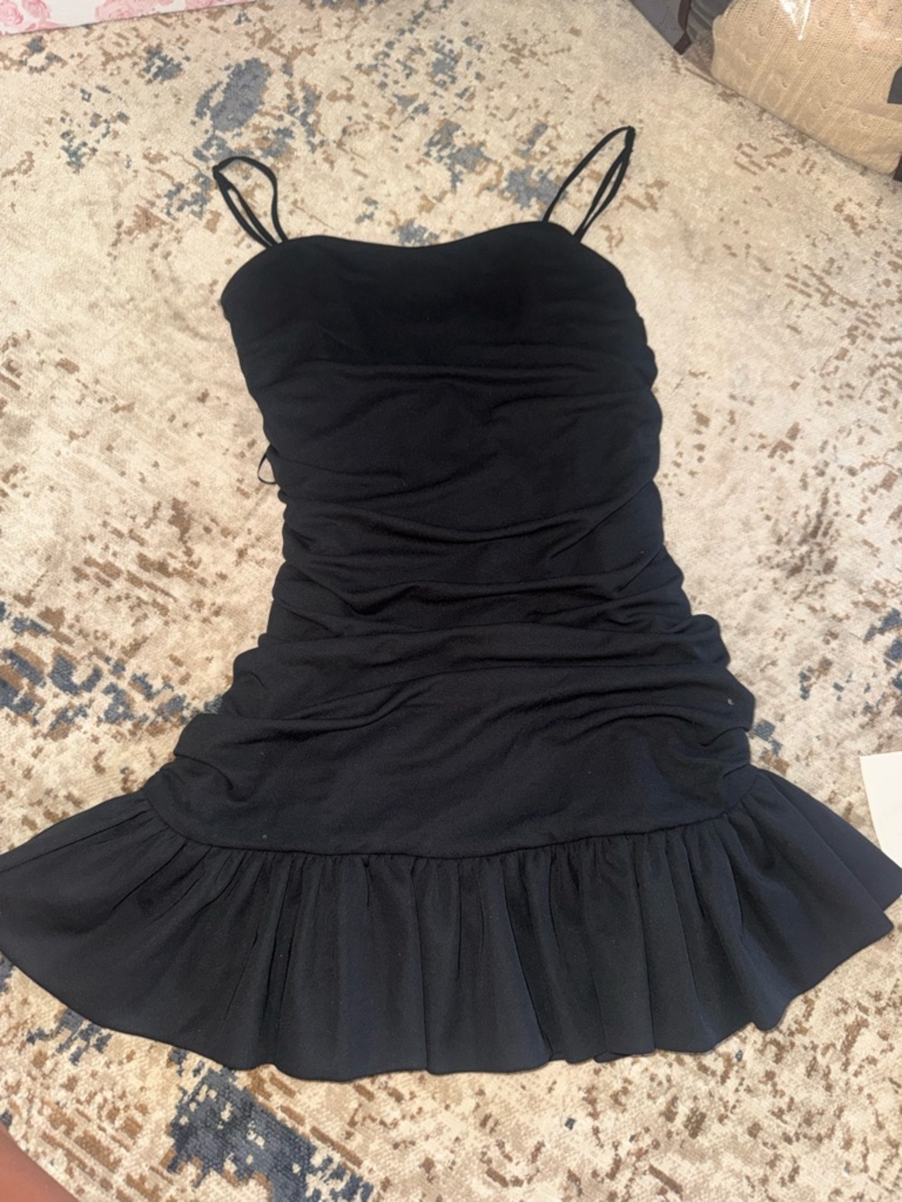 La Hearts Black Ruffle Hem Spaghetti Strap Dress